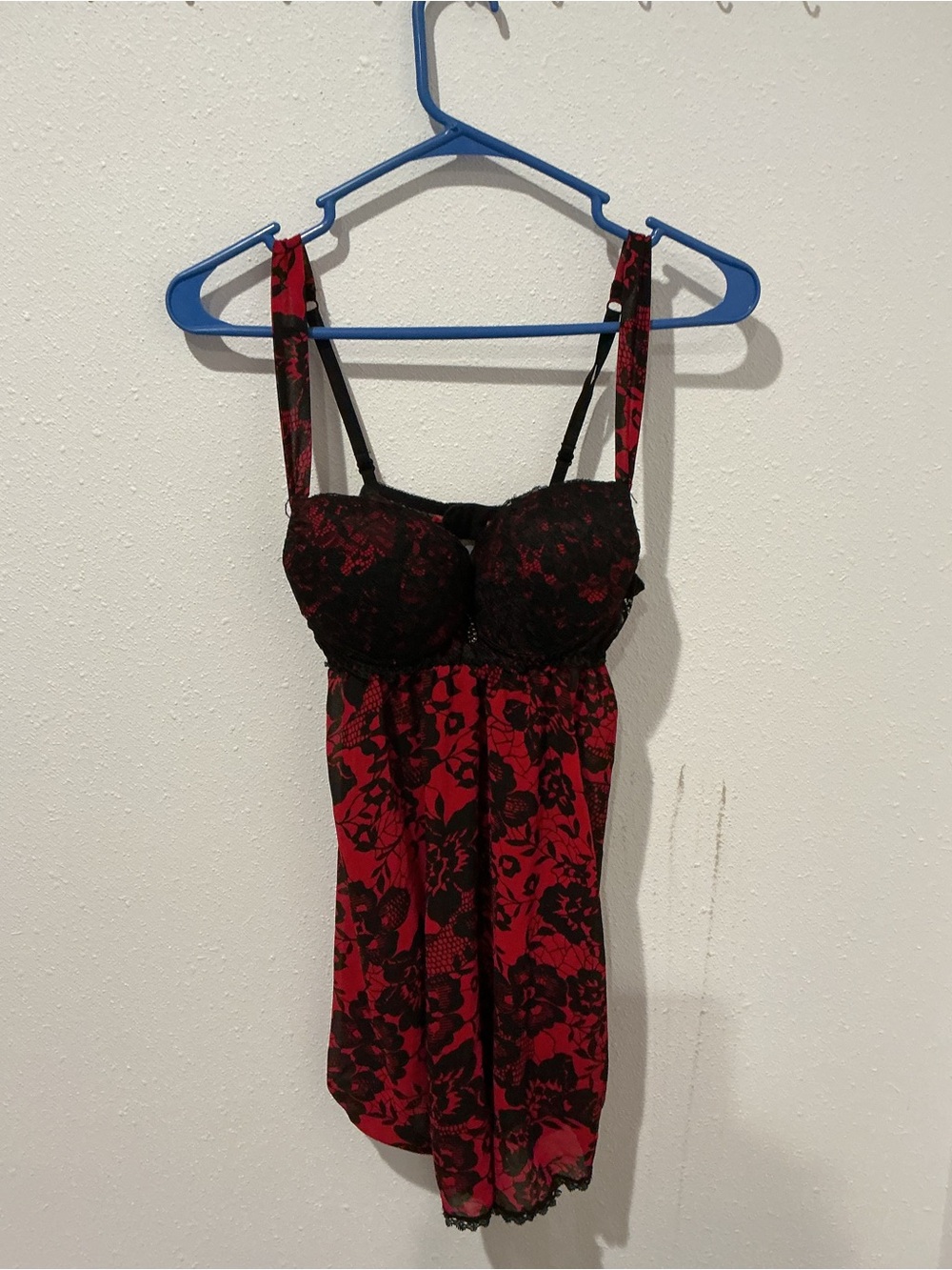Red Floral Lace Chemise with Black Lace Accents